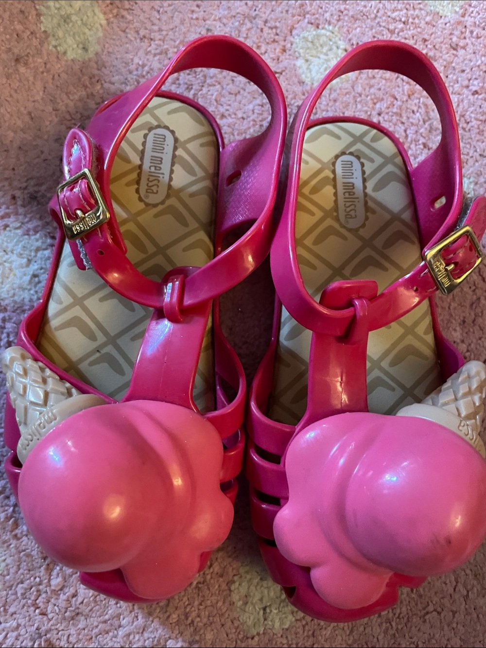 Mini Melissa Hot Pink Jelly Sandals with Ice Cream Appliques